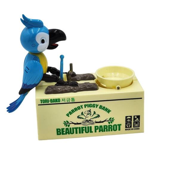 Electronic Piggy Bank Tori-Bako Beautiful Parrot Animal Coin Savings Box Tested - Picture 1 of 10